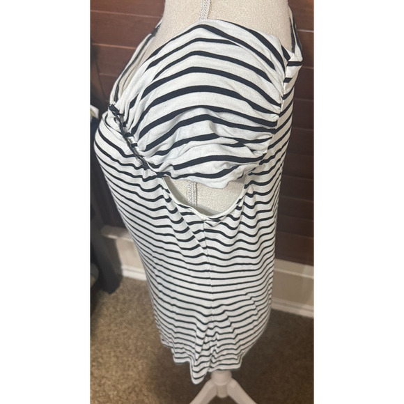 White House Black Market Striped Top Knit short sleeve shirt Parisian style sz M - Picture 4 of 8